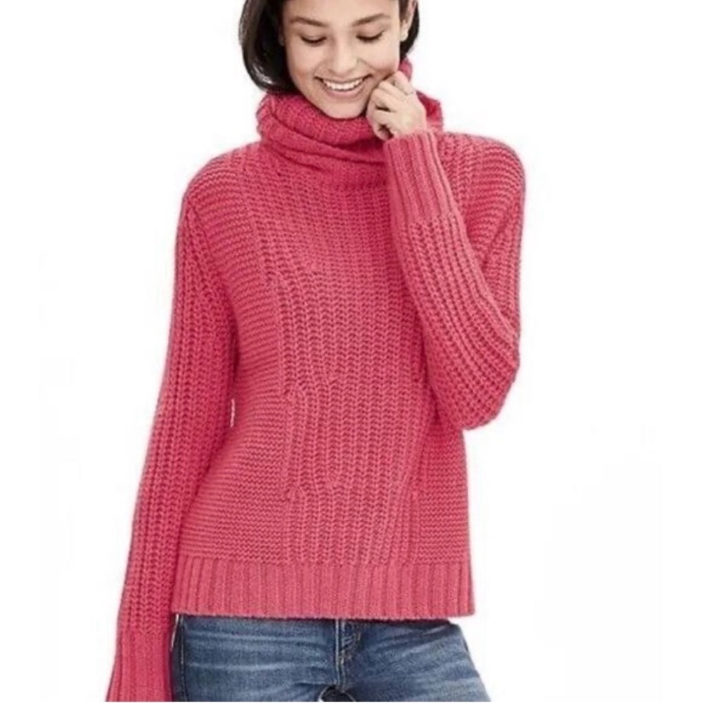 Banana Republic Pink Alpaca Wool Turtleneck Sweater Womens M Chunky Knit